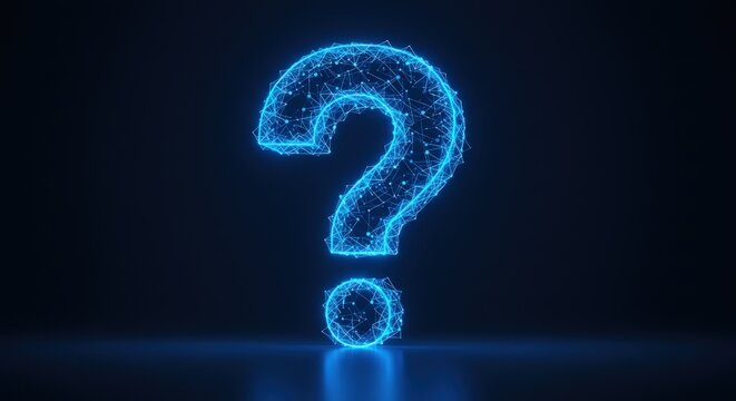 Glowing blue question mark symbol.