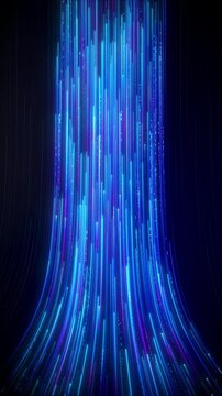 Futuristic technology background with glowing blue high Speed Light Streaks internet data lines. Dynamic Flowing Neural Digital trails.