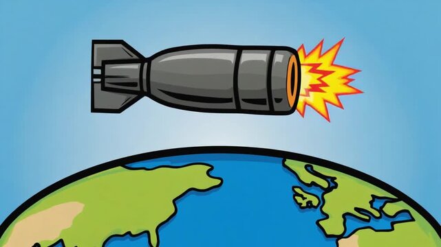 Cartoon-style animation of a nuclear bomb.