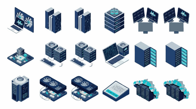 Isometric Server Rack Data Center Technology Illustration.
