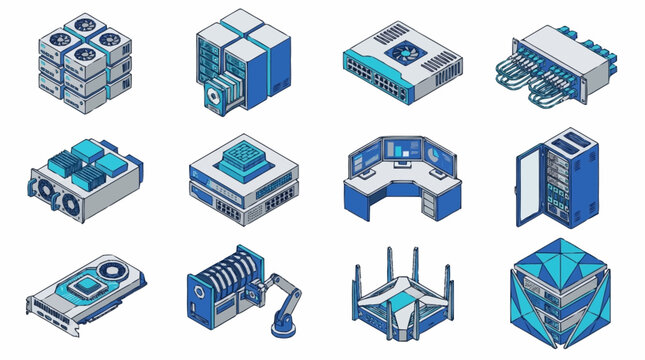 Isometric Technology Data Center Server Rack Design.