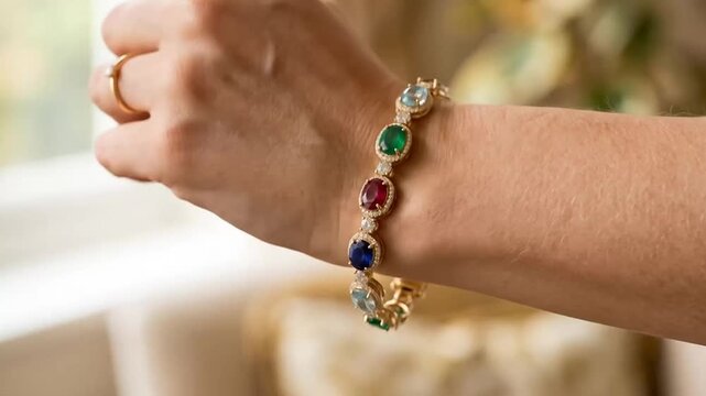 Elegant colorful gemstone bracelets showcased on different wrists highlighting vibrant accessory designs and craftsmanship
