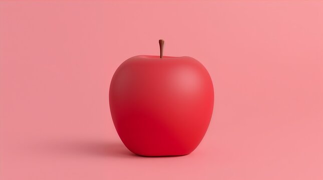 Red apple with stem on pink background minimalist food concept