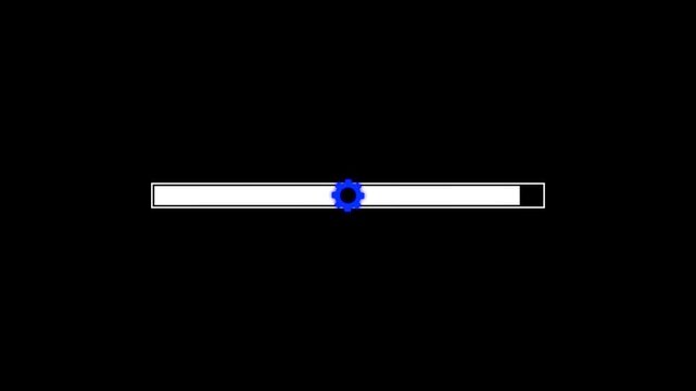 Abstract simple loading bar with glowing gear or settings icon spinning on transparent background. 4k.