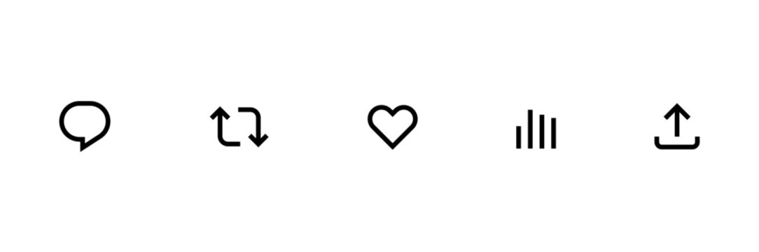 like icon, reply, retweet, view, share icon signs - social media notification like comment, share icons. social network post reactions collection set. vector illustration