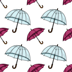 Seamless vector pattern with colorful umbrellas, autumn rain theme, repeating parasol illustration © Khrystyna Turchyn
