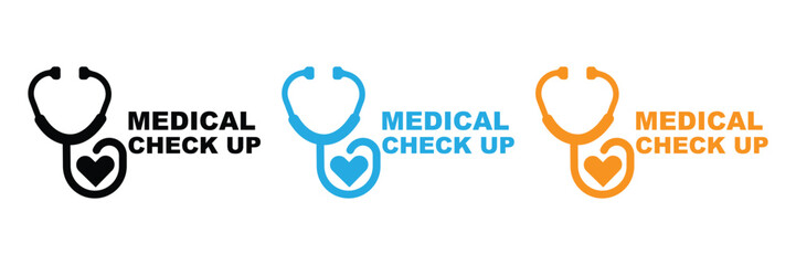 Fototapeta premium Medical check up icons in black, Blue and orange on white background