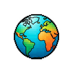 Obraz premium Pixelated Earth Globe with continents in vibrant colors representing global diversity and environmental awareness