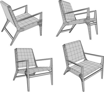 Professional 3D Model of a Modern Retro Sofa Chair with Vintage Vibes and Ergonomic Duduk Seating Position for Office and Home