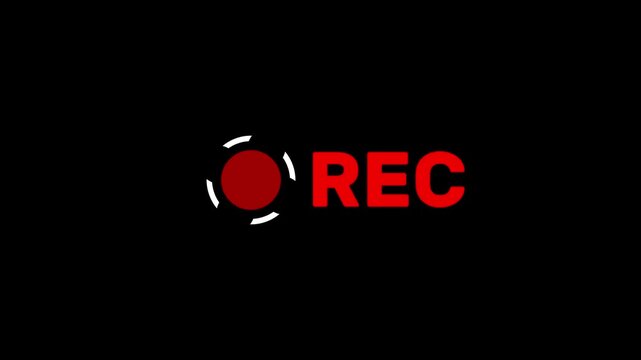 Animated REC icon overlay. Full 4K looping simple sign with clean modern text and transparent background for video editors