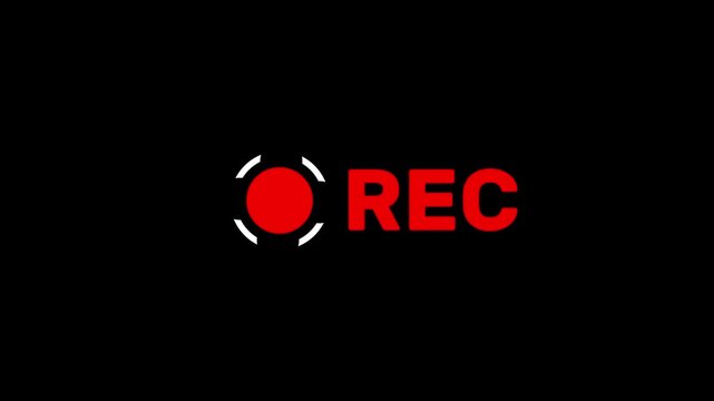 Animated REC icon overlay. Full 4K looping simple sign with clean modern text and transparent background for video editors