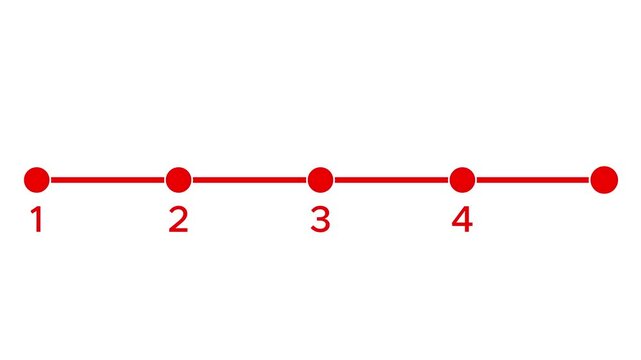 Step by Step Progress Line (5 Steps). Set, different colours. Self drawing animation. Design elements. Red line on white background.