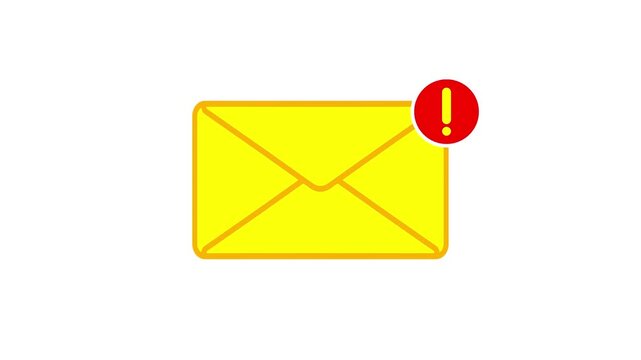 Yellow envelope mail notification icon with red exclamation mark badge vector illustration on white background.