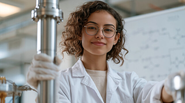 Quantum computing engineer adjusting cryogenic dilution refrigerator chamber in a sterile university basement facility, protective gloves extended toward superconducting qubit