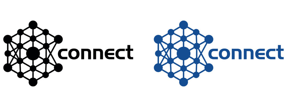 Abstract geometric connection logo design with digital network nodes and lines for technology.