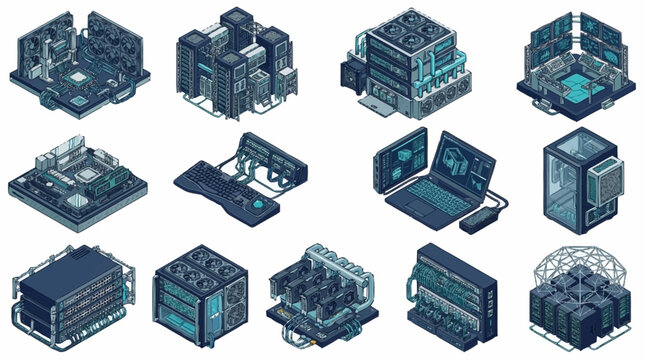 Isometric Technology Data Center Server Racks.
