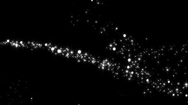 white stars and bokeh lights sparkle glitters light trail alpha channel loop 4k animation, stream video shiny glowing particles isolated motion design element