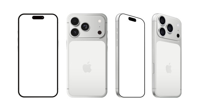 Set of Smart phone Apple iPhone 17 Pro Max in different sides, in official Silver