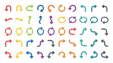 Obraz premium Colorful Vector Arrow Icons Set - Curved, Circular, and Loop Directional Arrows for Web and Infographics