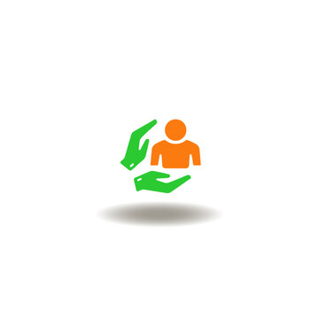 Vector illustration of hands caring person reasonable accommodation. Symbol of