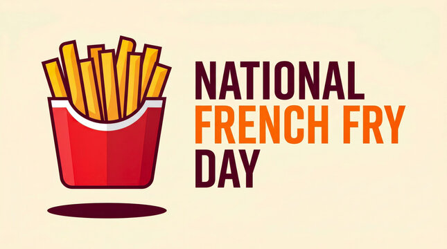 National French Fry Day banner, crispy golden french fries in a red carton, fast food holiday celebration graphic for social media and menus