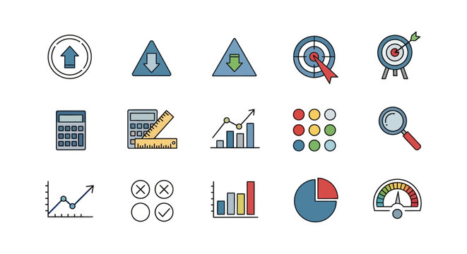 Collection of business and statistics icons.