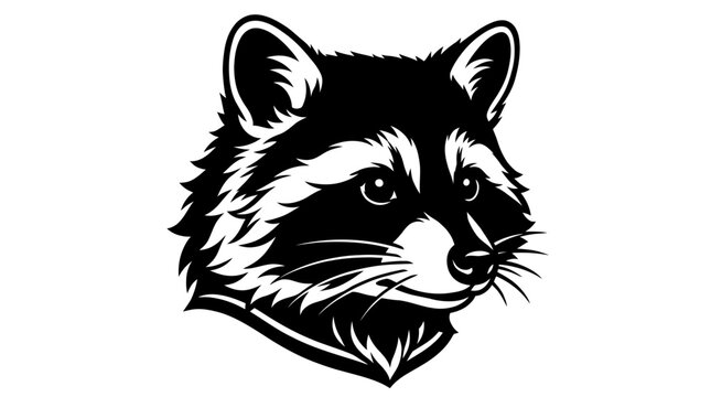 Raccoon head illustration in black and white with detailed fur texture and expression s1 (9)