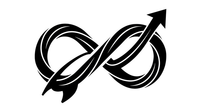 A black infinity symbol merges with an arrow in a dynamic graphic illustration s1 (31)