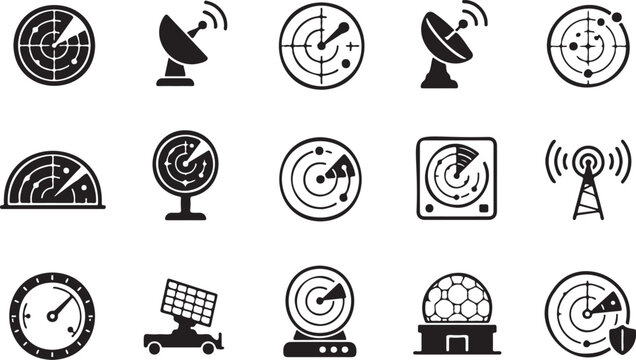 Internet Communication Line Icon Set with Global Network Weather Time and Digital Technology Symbols
