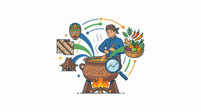 Conceptual illustration of analyzing opportunities and challenges in the traditional culinary business for digital era growth