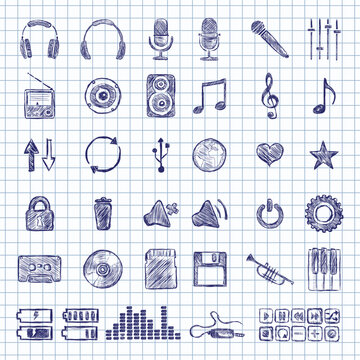 Vector Set of Sketch Music icons