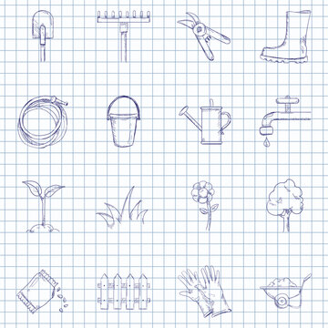 Vector Set of Sketch Gardening Icons