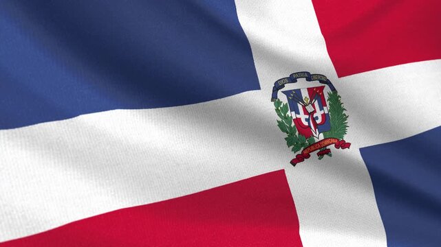 Seamless 3D video of the Dominican Republic flag fluttering in the wind looping