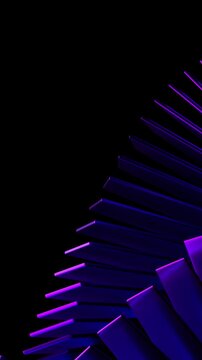 Abstract purple shape on a black background, vertical 4k seamless loop animation, 3d render