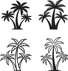 Obraz premium Minimalist palm tree silhouettes and outline icons set for tropical summer design