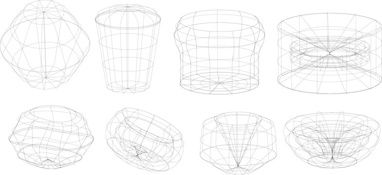Abstract 3D Wireframe Shapes Collection, Parametric Mathematical Geometry Set