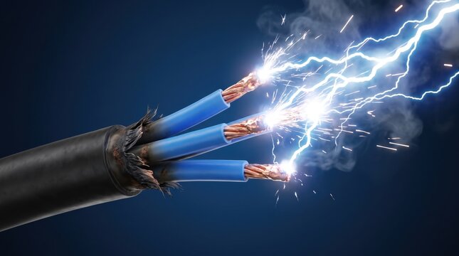Electricity sparks flying out of cut wires, short circuit