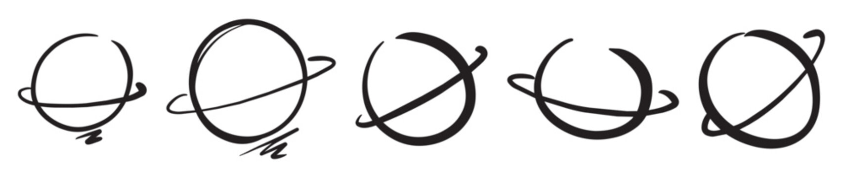 hand drawn planet with ring vector silhouette