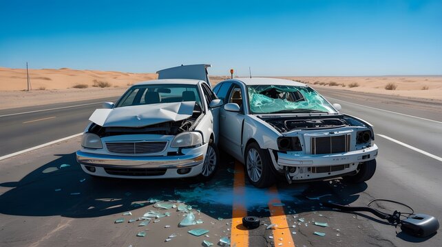 Damaged Cars Involved in Highway Collision Accident