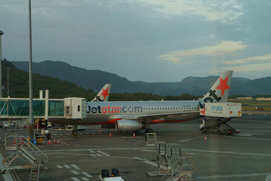 Cairns Airport with parked aircraft on November 2, 2024 in Cairns,Queensland,Australia,travel,tourism,Far North Queensland.