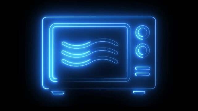 Glowing neon microwave oven animation with pulsing heat waves
