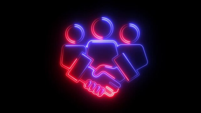 Neon business handshake glowing animation for corporate partnership and teamwork concepts