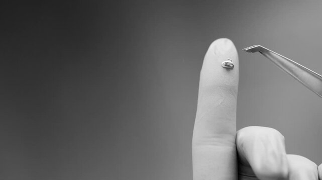 Black and white macro dental footage single bracket sharp focus result scene