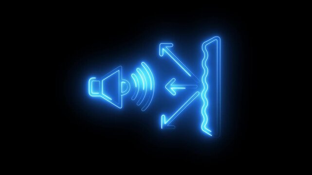 Neon sound wave reflection animation: audio physics and acoustics concept