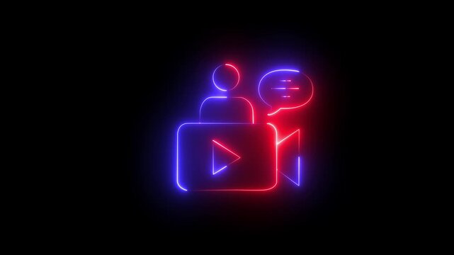 Neon glowing creator with speech bubble animation vlogger streamer