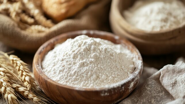 A substantial quantity of white wheat flour, ideal for the preparation of sweet pastries and breads.