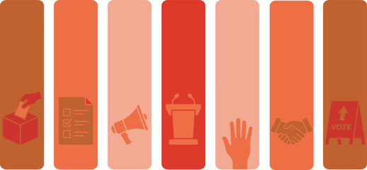 Fototapeta premium Set of icons representing voting, elections, and civic engagement in a modern, flat design.