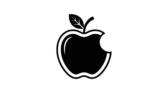 Black Silhouette of an Apple with a Bite Taken Out, isolated white background.
