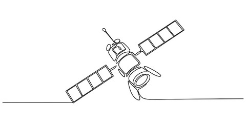 Continuous single line drawing of a space satellite orbiting in the cosmos Vector, illustration © Digital Illustration