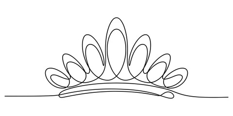 Continuous single line drawing of a royal princess tiara crown isolated on white background Vector, illustration © Digital Illustration